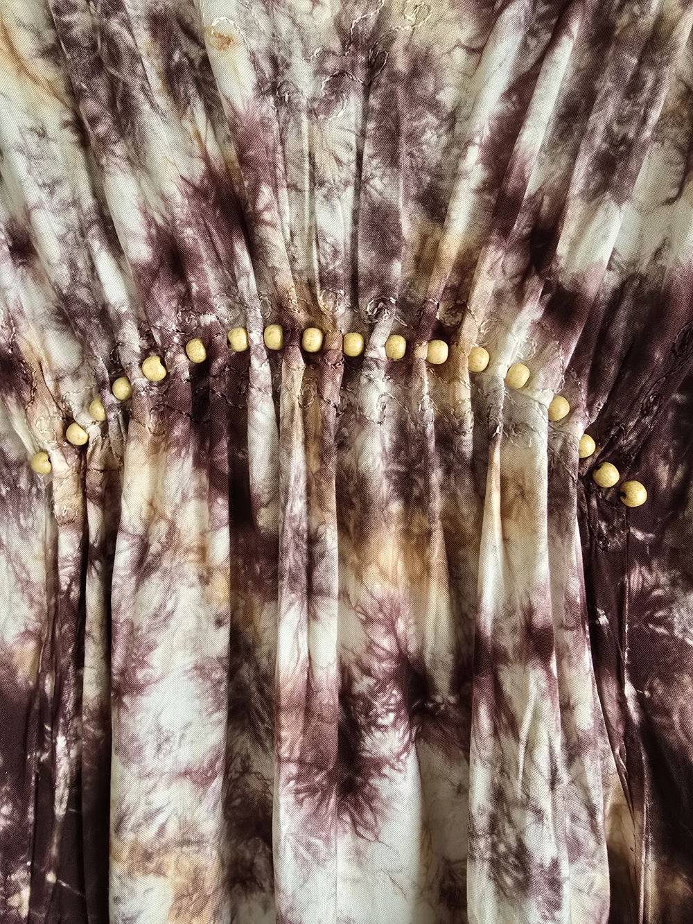 Raya Tie-Dye Beaded V-Neck Beach Cover Up Dress in Plum and Cream - Picture 12 of 16